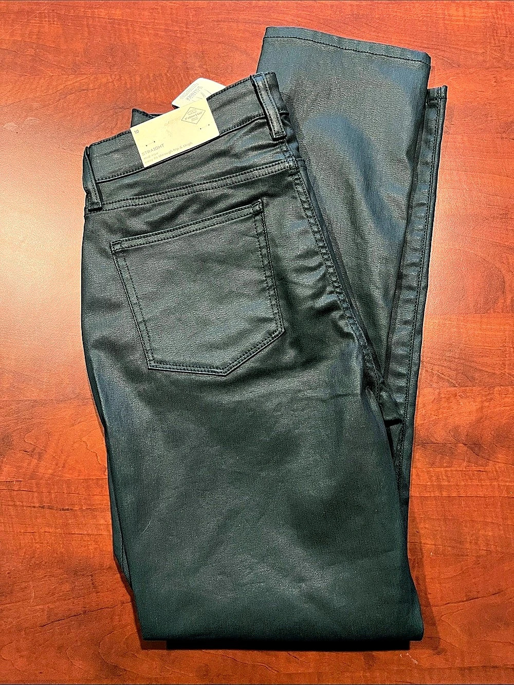 St. John's Bay Mid Rise Coated Straight Leg Jean Women's Dark “Mysterious Green”